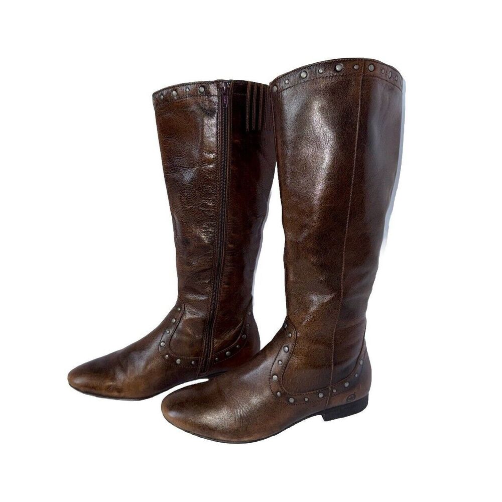 Born Tall Brown Leather Studded Riding Boots